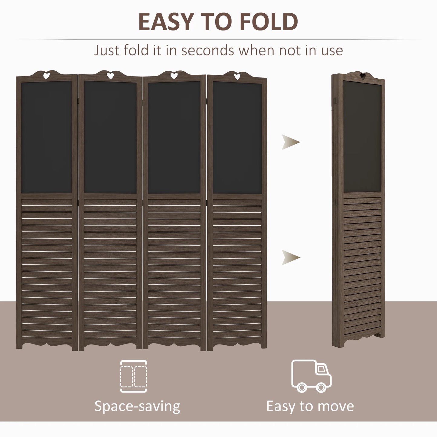 HOMCOM 5.5' 4 Panel Room Divider, Indoor Privacy Screens for Home, Brown