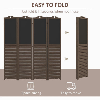 HOMCOM 5.5' 4 Panel Room Divider, Indoor Privacy Screens for Home, Brown