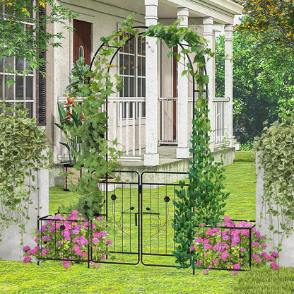 Costway 87" Garden Arbor Arched Lockable Gate Top Arbor Trellis with Side Planters
