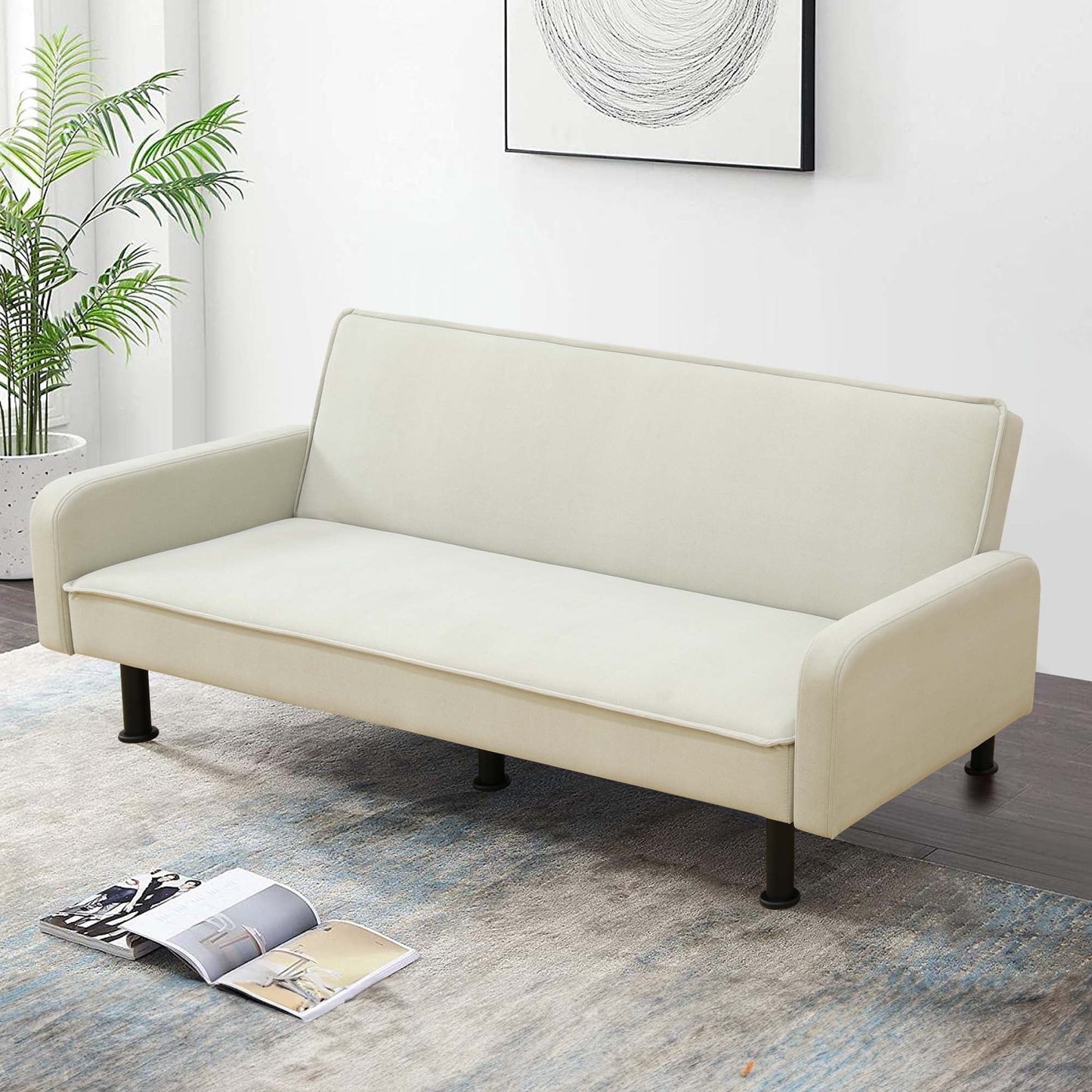 Aukfa 78" Futon Sofa Bed, Upholstered Loveseat for Home Office, Flannel, Light Gray