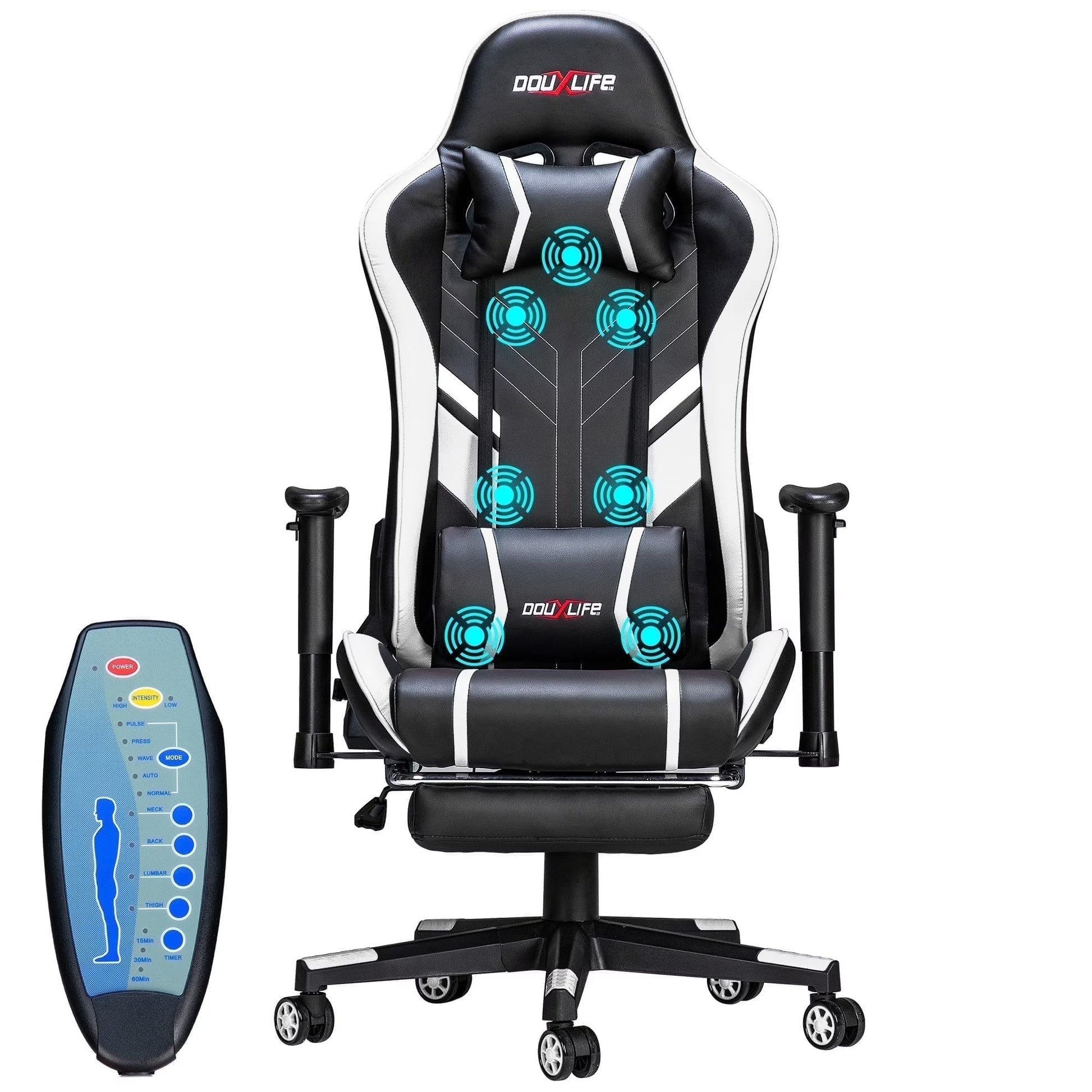 Douxlife 7-Point Massage Gaming Chair with Footrest, 175° Reclining, Ergonomic Racing High Back Home Office Computer Chair, Video Game Chair for Adults Kids