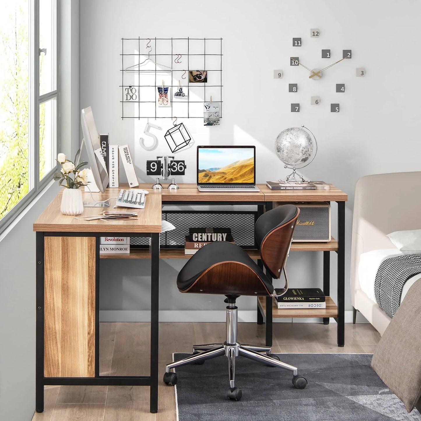 Costway L-Shaped Corner Computer Desk Home Office Workstation w/Storage Shelves Oak