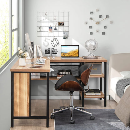 Costway L-Shaped Corner Computer Desk Home Office Workstation w/Storage Shelves Oak