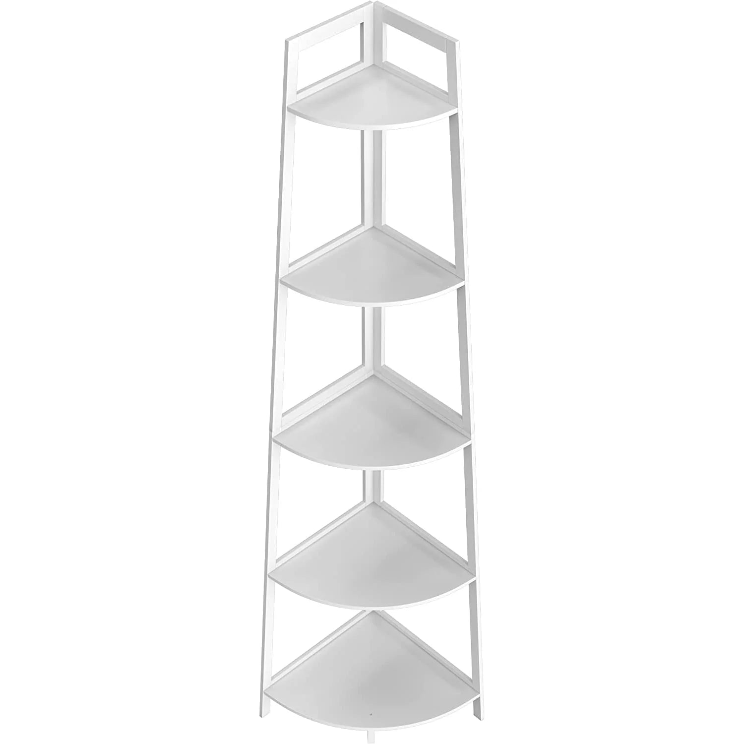 Hassch 5-Tier Industrial Corner Bookcase 70" Wood Ladder Shelf Rustic Bamboo Stand for Living Room, Kitchen, Home Office, White