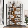 7-Tier Bookcase, L-Shaped Corner Bookcase, Tall Bookshelf with Metal Frame, Industrial Style Shelf with Open Storage, Bookshelf for Home Office Living Room and Bedroom, Gold+White