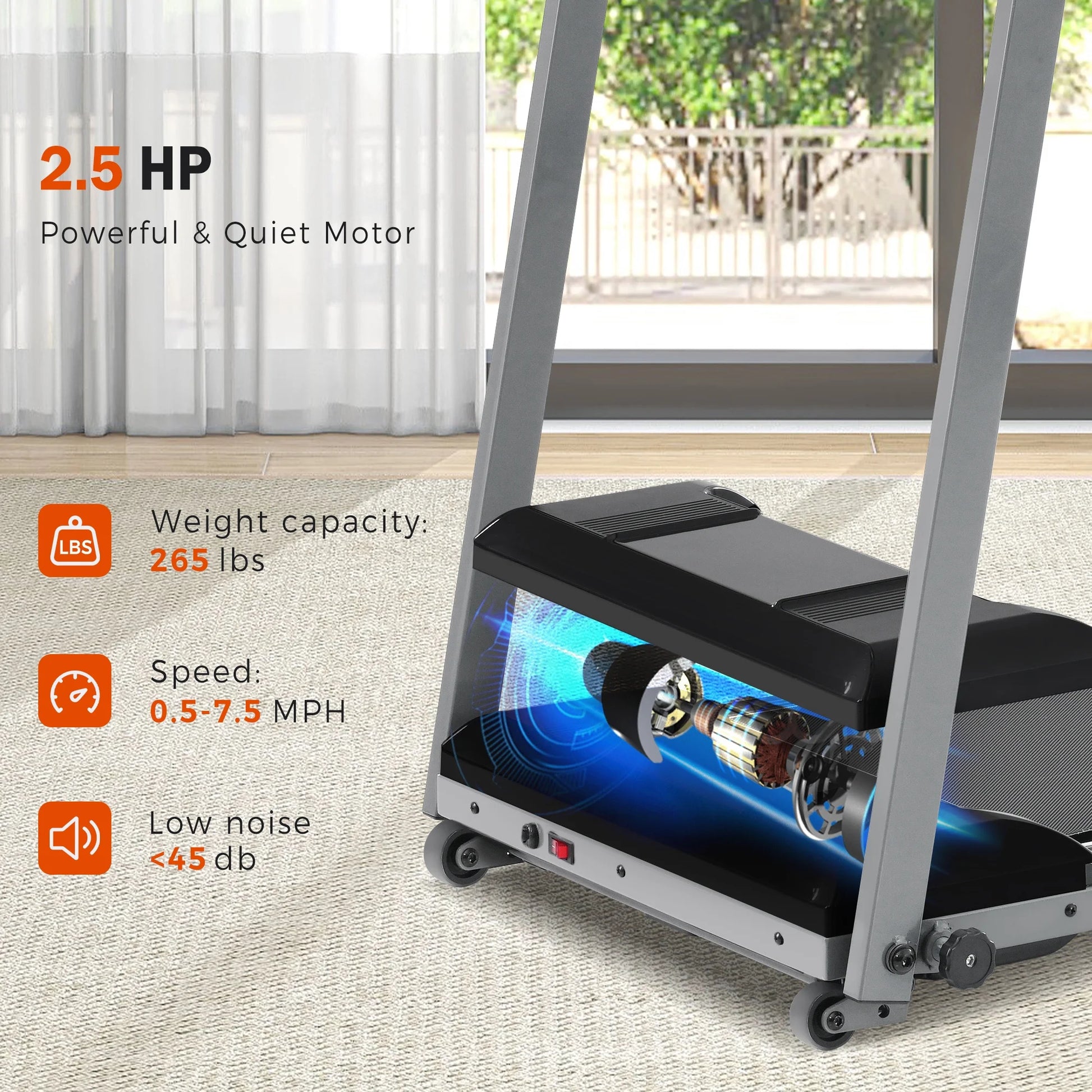 EUROCO 2.5HP Folding Treadmill with 7.5mph Speed, 265LBS Walking Exercise Treadmill with LED Display, 3-Level Incline and 12 Preset Program for Home Office