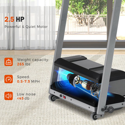 EUROCO 2.5HP Folding Treadmill with 7.5mph Speed, 265LBS Walking Exercise Treadmill with LED Display, 3-Level Incline and 12 Preset Program for Home Office