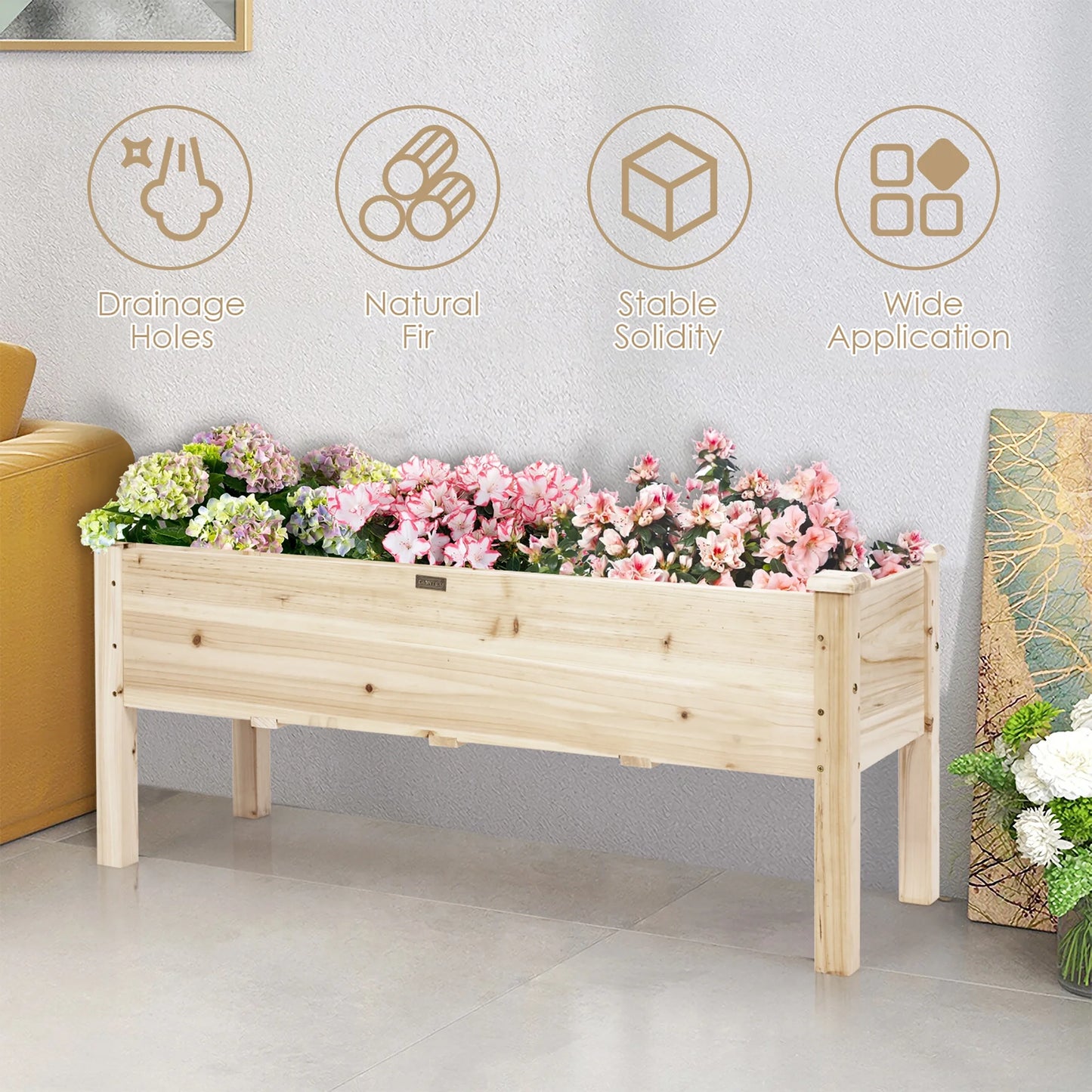Costway Raised Garden Bed Elevated Planter Box Wood for Vegetable Flower Herb