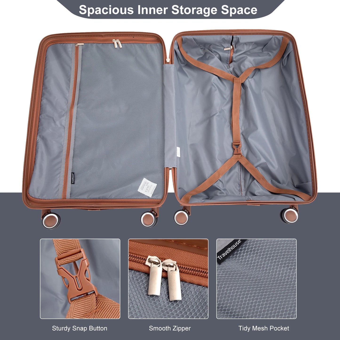 Hard Luggage Case 5-Piece Set (20"24"28 +a travel bag and a toiletry bag) ,PP Hardshell Carry on Luggage Set with TSA Lock Carry On Suitcase Luggage Durable Suitcase Color DARK GREY,Travel Hard Cas