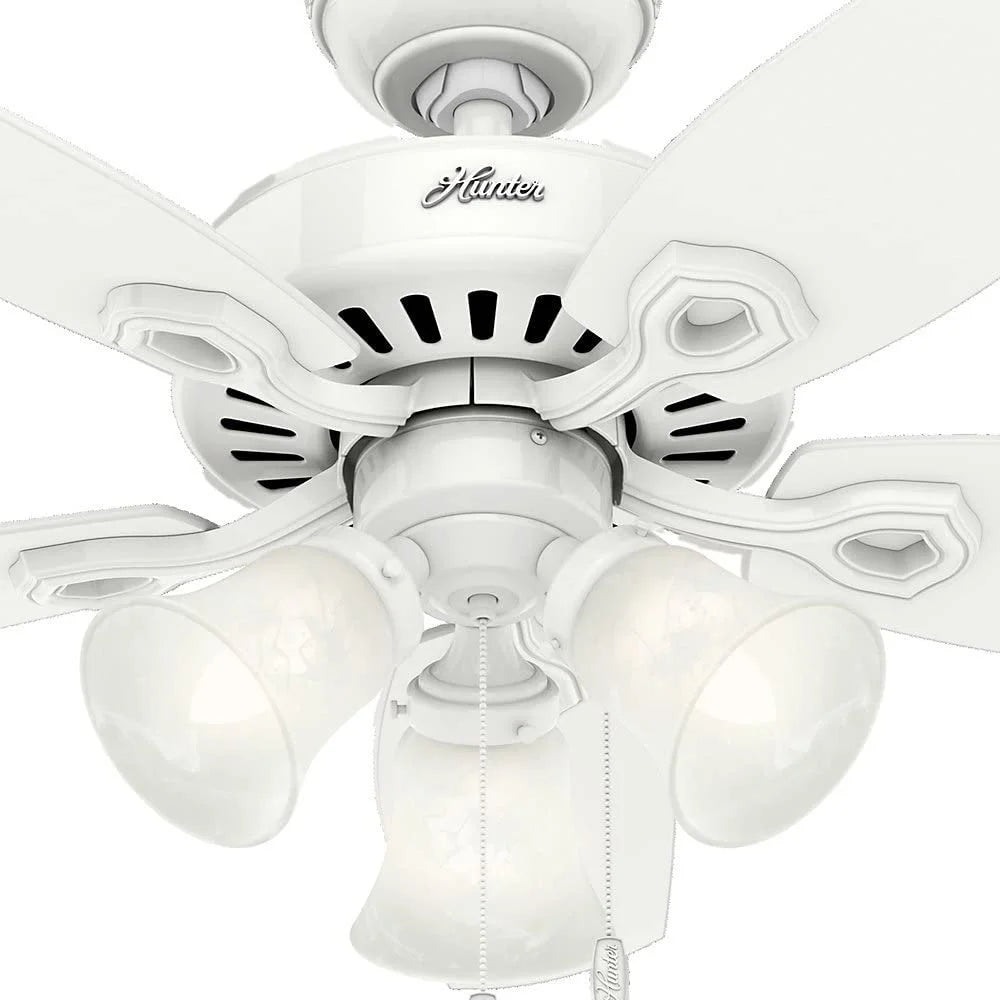Hunter - Builder Indoor Ceiling Fan With Light, 42-inch, Snow White, Traditional-style, 3-speed WhisperWind Motor, 52105, for living rooms, bedrooms, home offices, kitchens