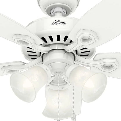 Hunter - Builder Indoor Ceiling Fan With Light, 42-inch, Snow White, Traditional-style, 3-speed WhisperWind Motor, 52105, for living rooms, bedrooms, home offices, kitchens