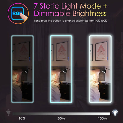 LVSOMT 47"x16" Full Length Mirror with Lights, RGB Color Changing Lighted Mirror, Wall Mounted Full Body Mirror, Over The Door Hanging Mirror, 14 LED Light + Dimmable Brightness + Adjustable Speed