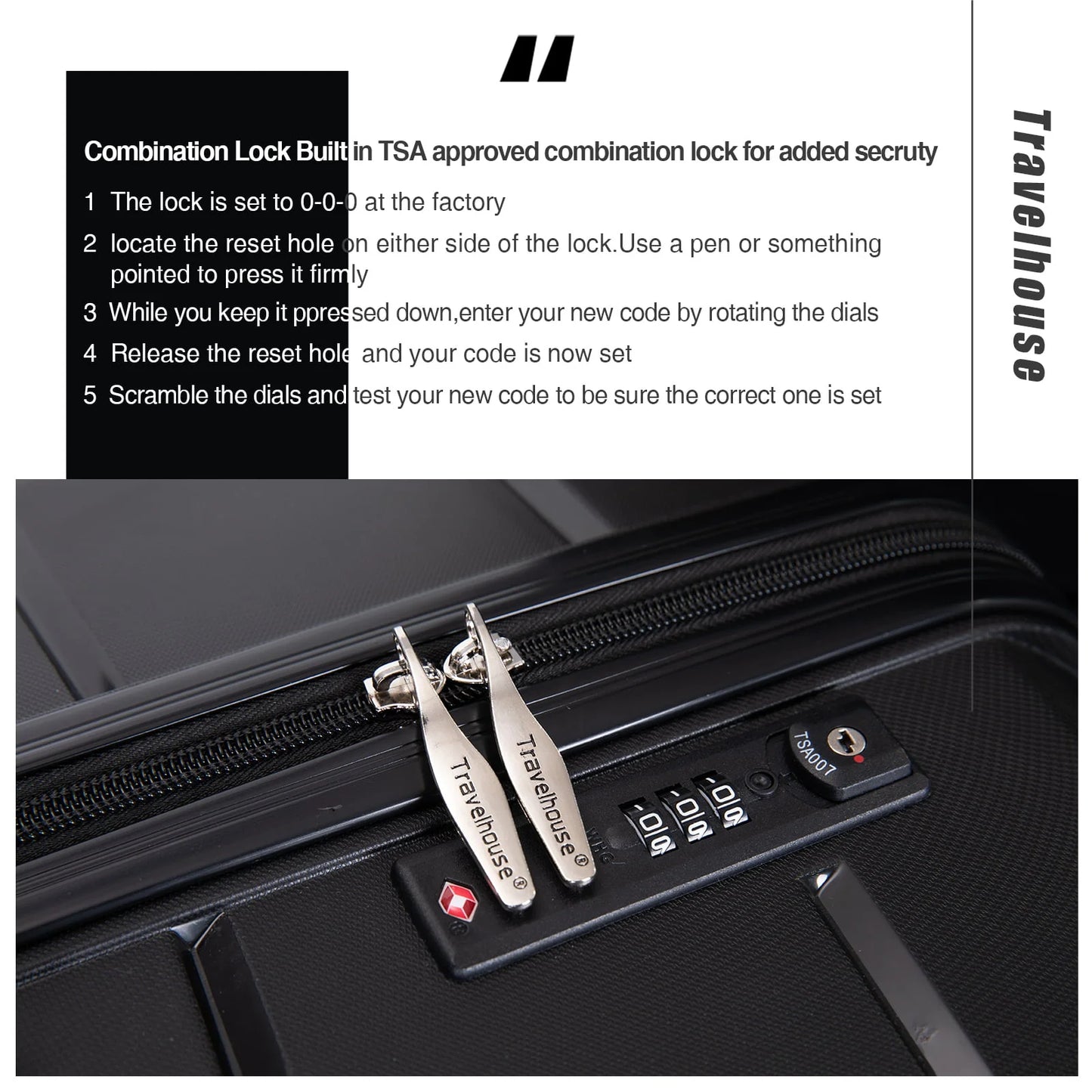 Travelhouse 3 Piece Luggage Set Hardshell Lightweight Suitcase with TSA Lock Spinner Wheels 20in24in28in.(Black)