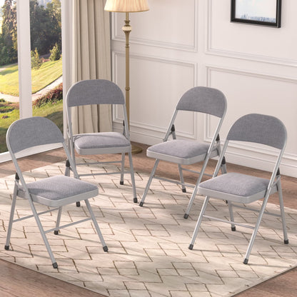 VECELO Set of 4 Folding Chairs, Fabric Dining Chair Set with Padded Cushion and Back, Indoor Outdoor Upholstered Seat with Metal Frame for Home Office Events Wedding Party, Orange