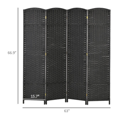 Privacy Screen HOMCOM Room Divider, 4 Panel Folding Privacy Screen, 5.6' Tall Freestanding Partition for Home Office, Bedroom, Black,Outdoor Privacy Screen