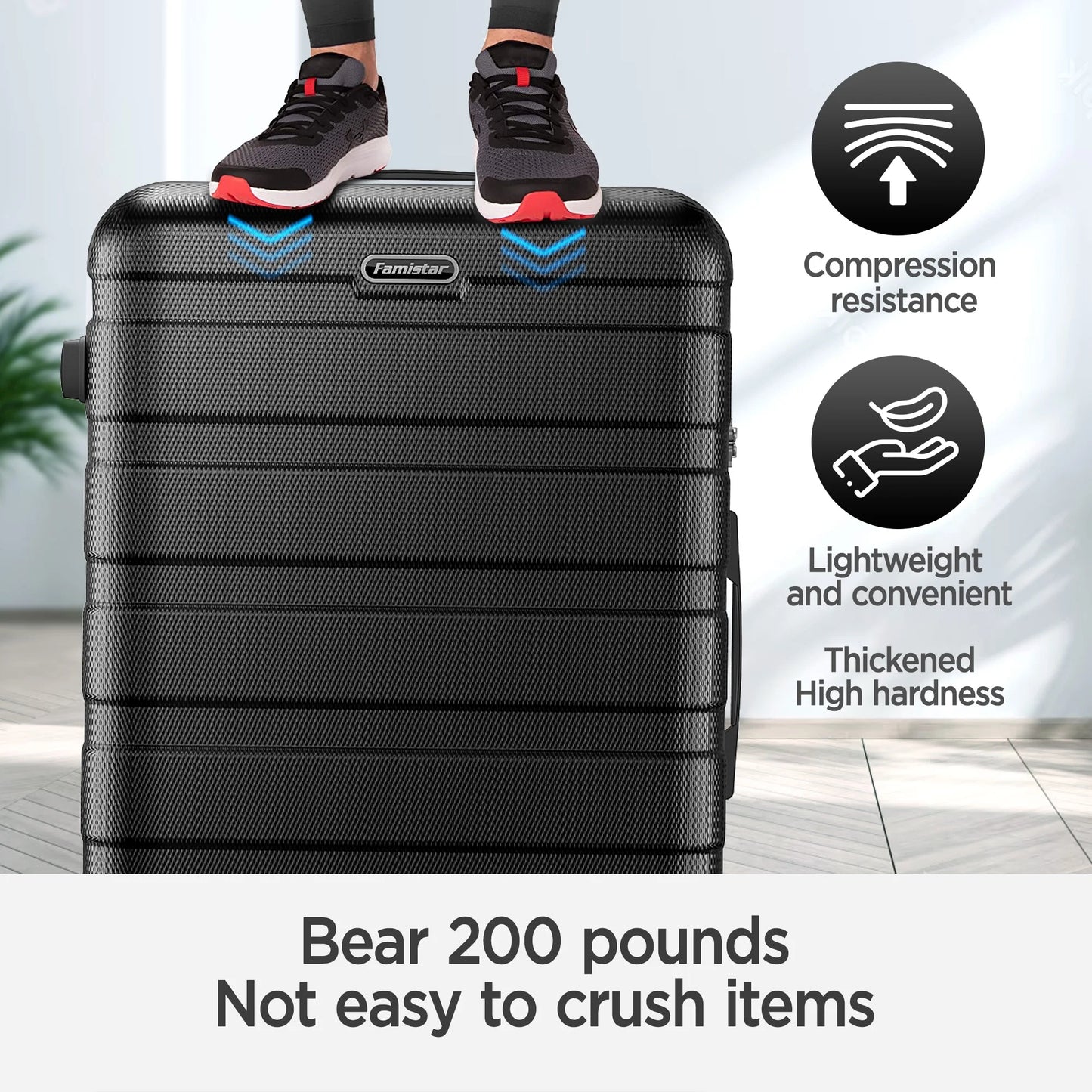 11Pcs Luggage Sets, ABS Hardshell Suitcase w/Dual 360° Spinner Wheels & TSA Lock, Lightweight Durable Hardside Carry on Luggage for Travel, Deep Black