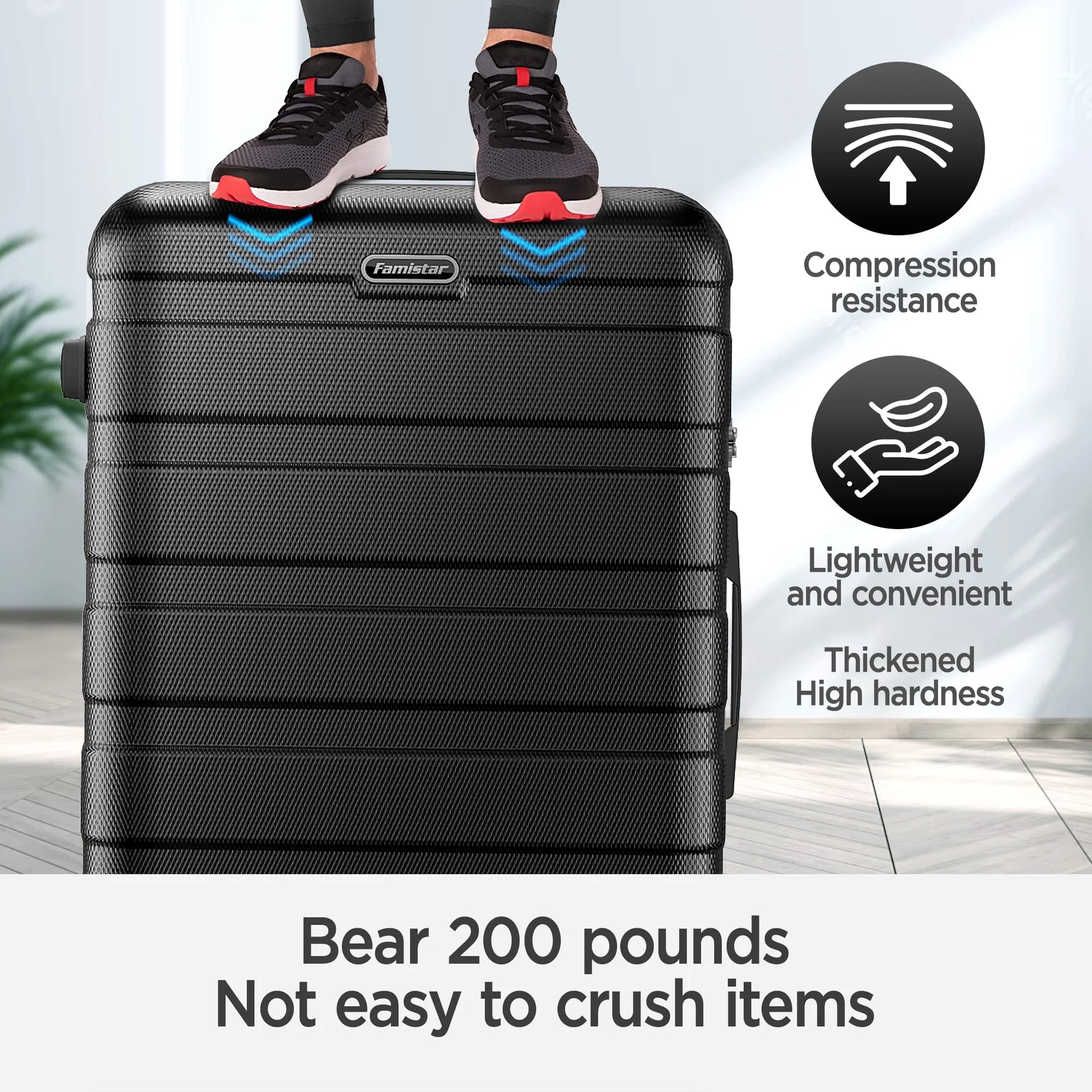11Pcs Luggage Sets, ABS Hardshell Suitcase w/Dual 360° Spinner Wheels & TSA Lock, Lightweight Durable Hardside Carry on Luggage for Travel, Deep Black
