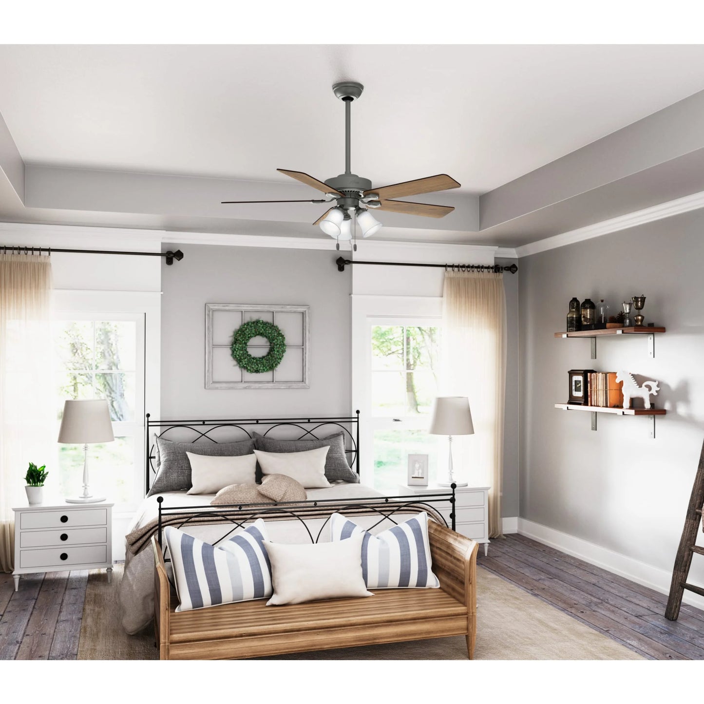 Hunter - Swanson Indoor Ceiling Fan With Light, 52-inch, Matte Silver, Casual-style, 3-speed WhisperWind Motor, 50894, for living rooms, bedrooms, home offices, kitchens