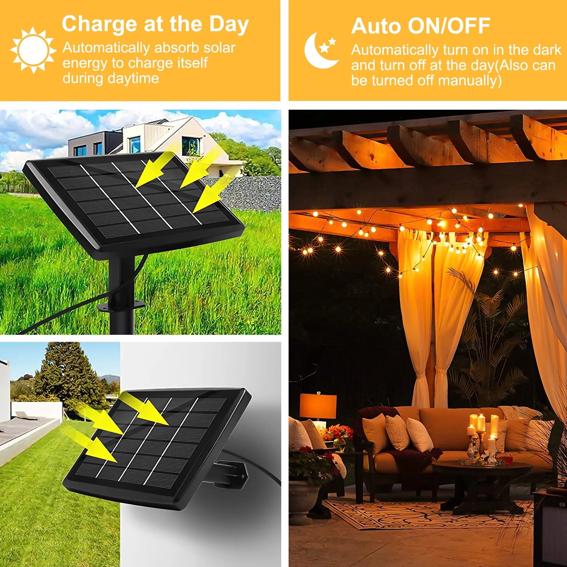 Solar Outdoor String Lights - 50FT Waterproof Patio Lights with 25 Dimmable Hanging Lights Globe G40 Bulbs, Shatterproof LED Christmas Lights for Outside Decor Party Wedding Porch Backyard