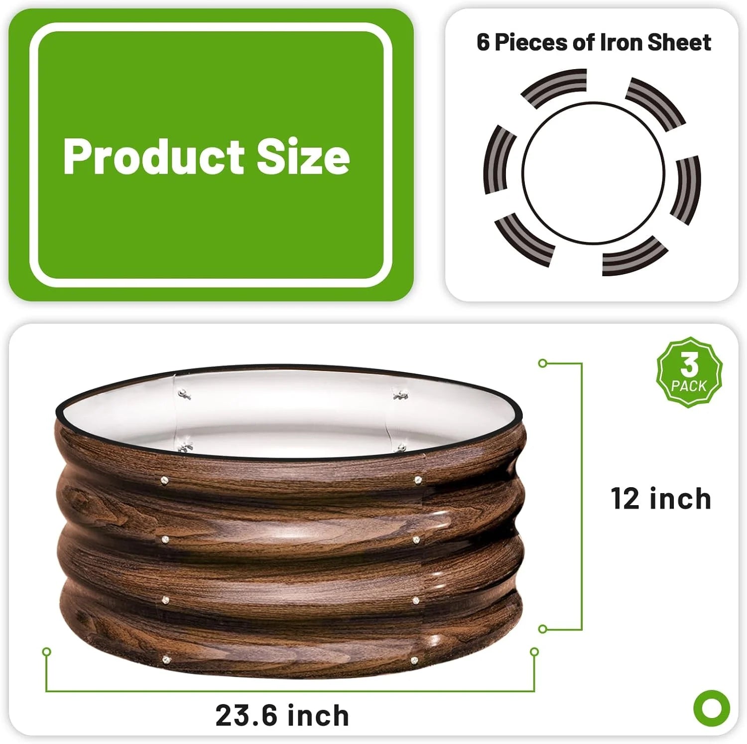 2x2x1ft Round Galvanized Raised Garden Bed Kit Outdoor, Metal Planter Box for Planting Plants Vegetables, Brown