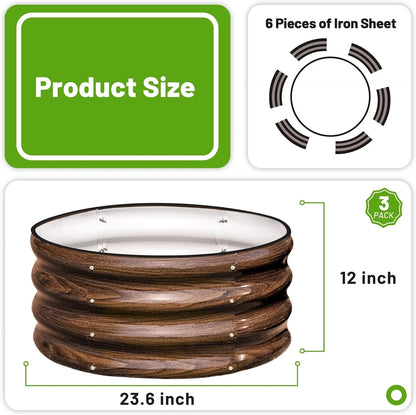 2x2x1ft Round Galvanized Raised Garden Bed Kit Outdoor, Metal Planter Box for Planting Plants Vegetables, Brown