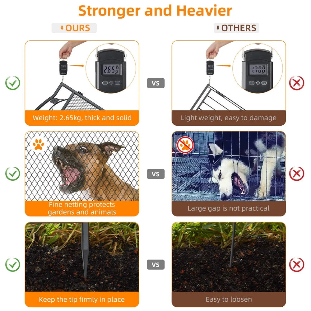 UNHO 5Panel Garden Fence Rustproof Wrought Iron Outdoor Flower Bed Animal Barrier Dog Pet Fence