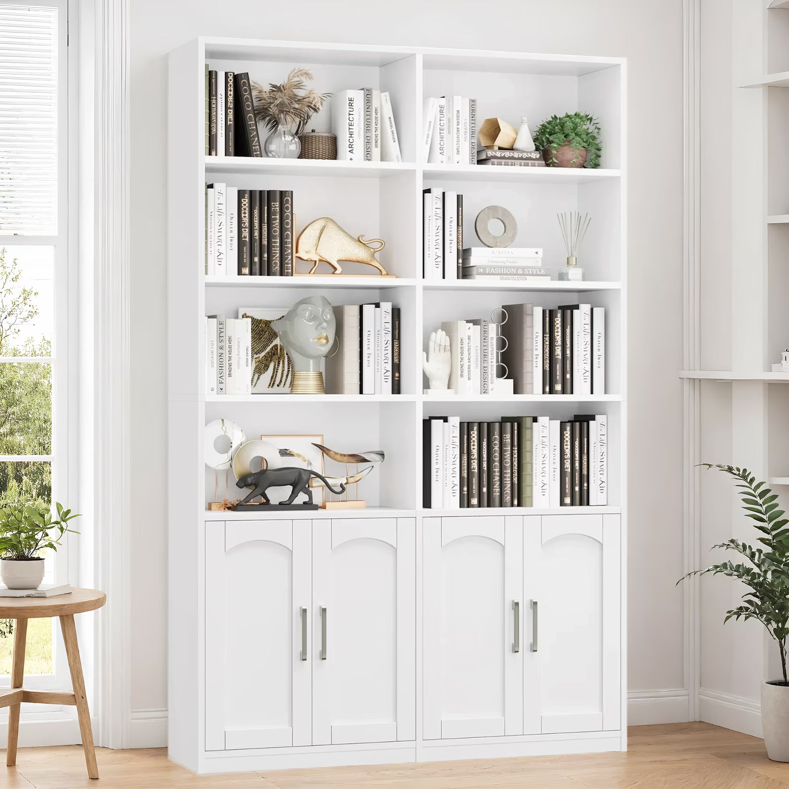 Homfa 73° Tall Bookcases with Doors, 8 Cubes 6-Tier Double Row Bookshelf, White Bookcase for Living Room Home Office