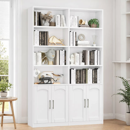 Homfa 73° Tall Bookcases with Doors, 8 Cubes 6-Tier Double Row Bookshelf, White Bookcase for Living Room Home Office