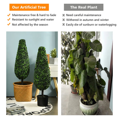 Costway 2 Pack 3FT Artificial Tower Topiary Tree UV Resistant Indoor Outdoor