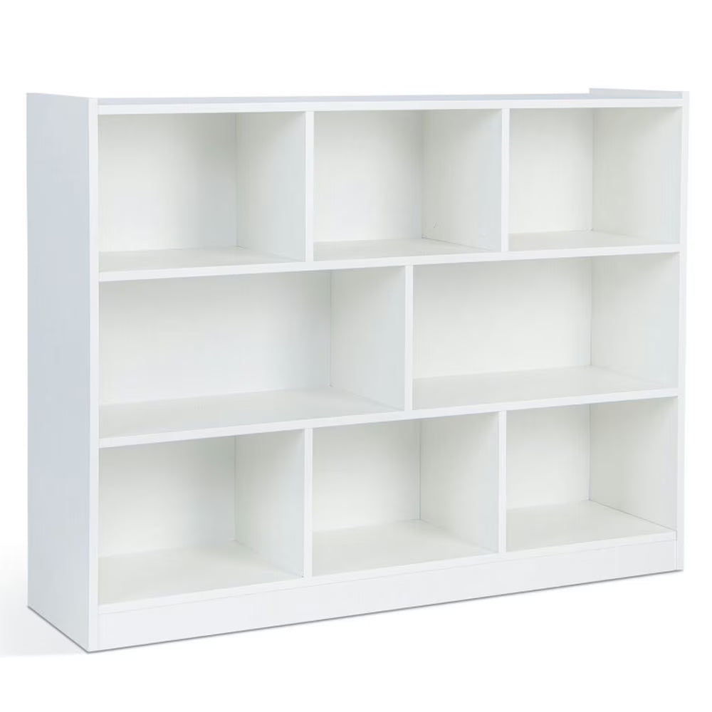 Spaco 3-Tier Open Bookcase 8-Cube Floor Standing Storage Shelves-Natural, Tall Bookshelf, Shelves for Living Room, Home Office, Bedroom, Balcony
