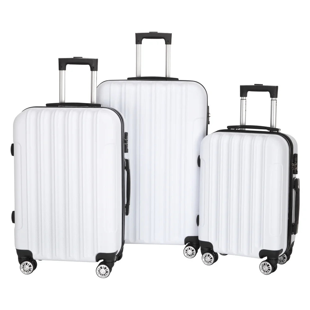 Tcbosik Multifunctional Luggage Set with Spinner Wheels, Large Capacity Travel Rolling Suitcases, ABS Carry-on Luggage, 20"/24"/28" (White, 3 Piece Set)