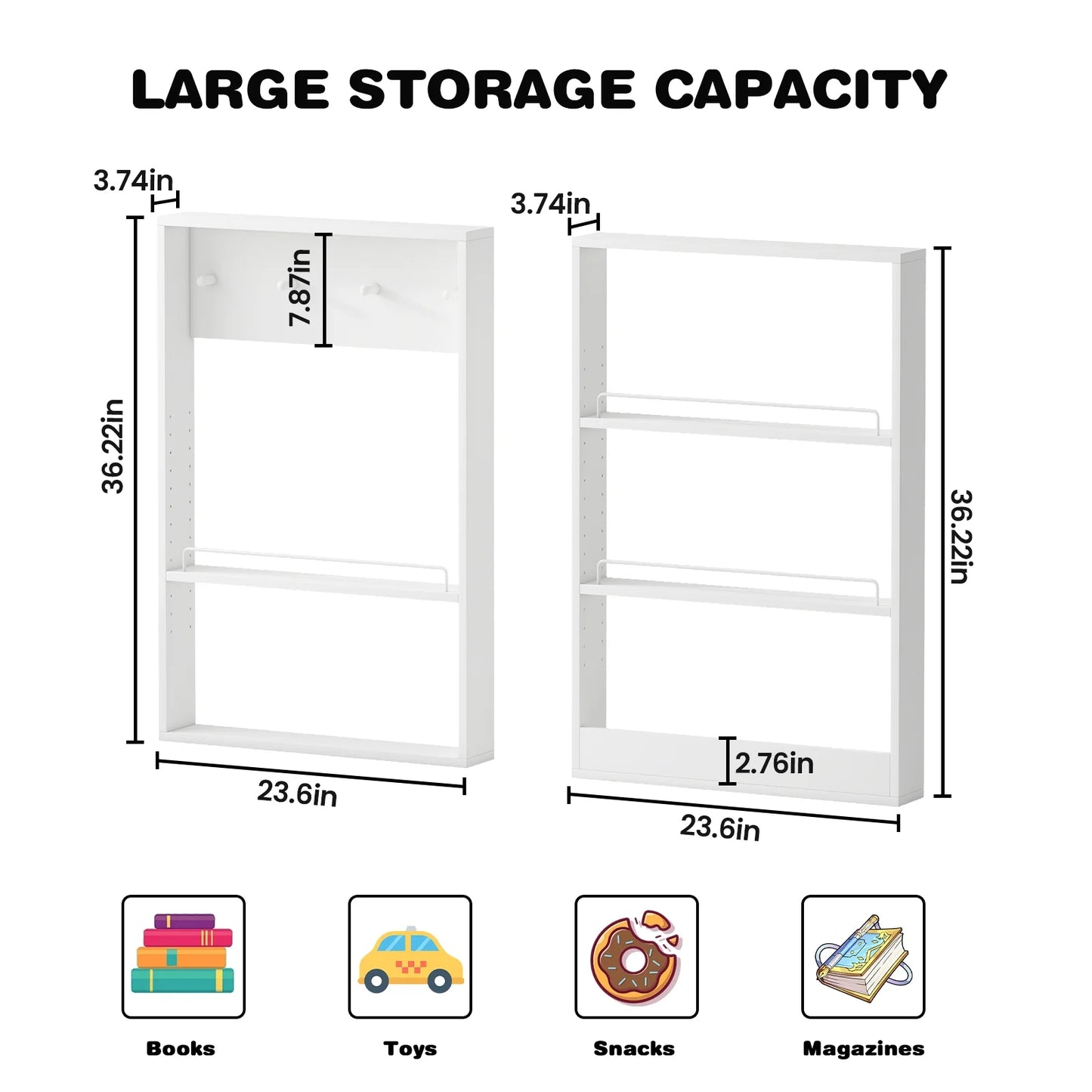 Advwin 5-Tier Wall Mounted Kids Bookshelf with Adjustable Shelves, Wooden Book Shelf Organizer, Behind Door Bookcase Display Shelf for Kids Room, Nursery, Playroom, Natural