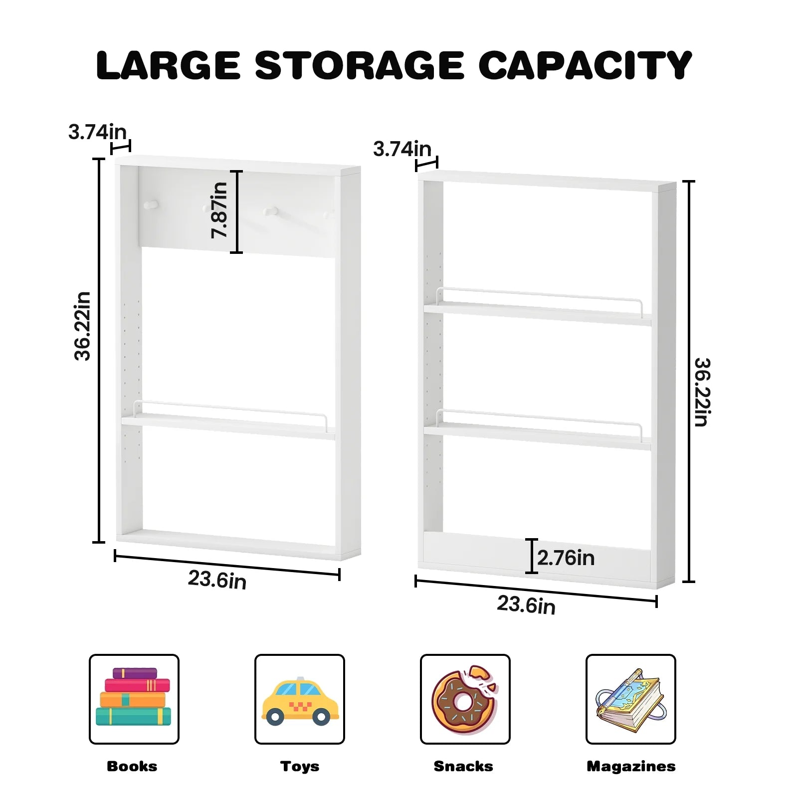 Advwin 5-Tier Wall Mounted Kids Bookshelf with Adjustable Shelves, Wooden Book Shelf Organizer, Behind Door Bookcase Display Shelf for Kids Room, Nursery, Playroom, Natural