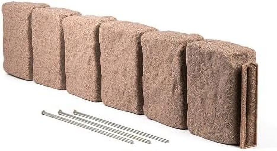Beuta Landscape Edging | Garden Edging Border | Faux Stone Block XL for Lawn Edging, Flower Beds & Yard Edging - 1 Pack | Each Section Has 6 Blocks 48" L x 4" W x 9.5" H | 3 Spikes | Sandstone