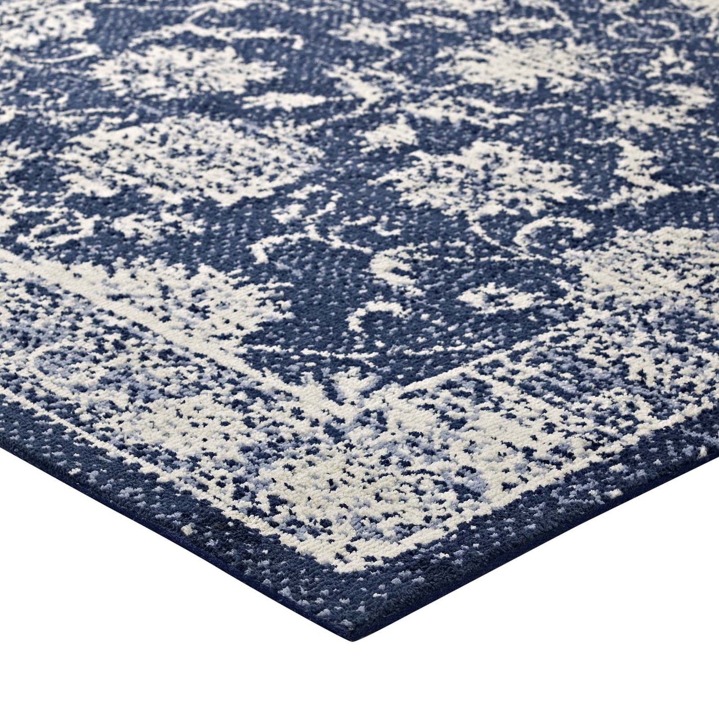 Modway Kazia Distressed Floral Lattice 8x10 Area Rug in Dark Gray and Ivory
