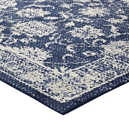 Modway Kazia Distressed Floral Lattice 8x10 Area Rug in Dark Gray and Ivory
