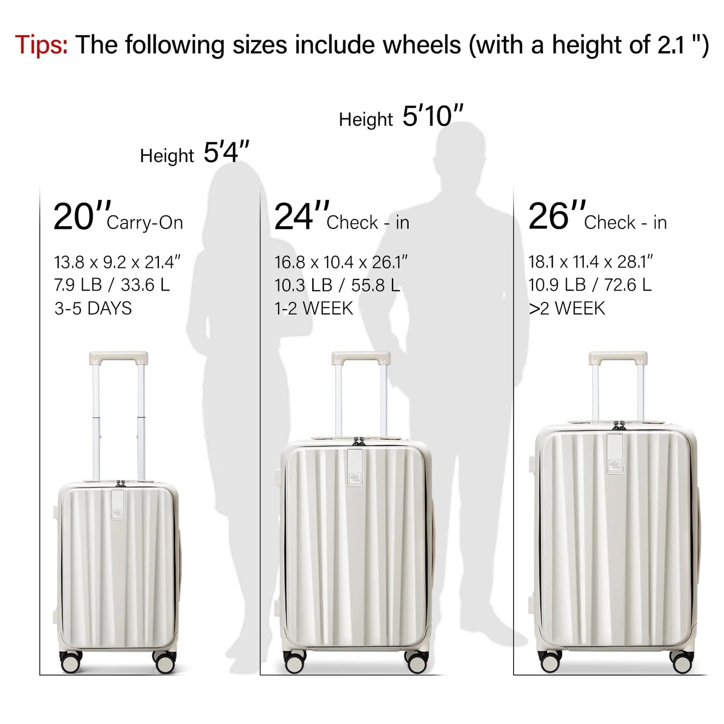 Hanke 20"Carry On Luggage with Wheels, Ivory White
