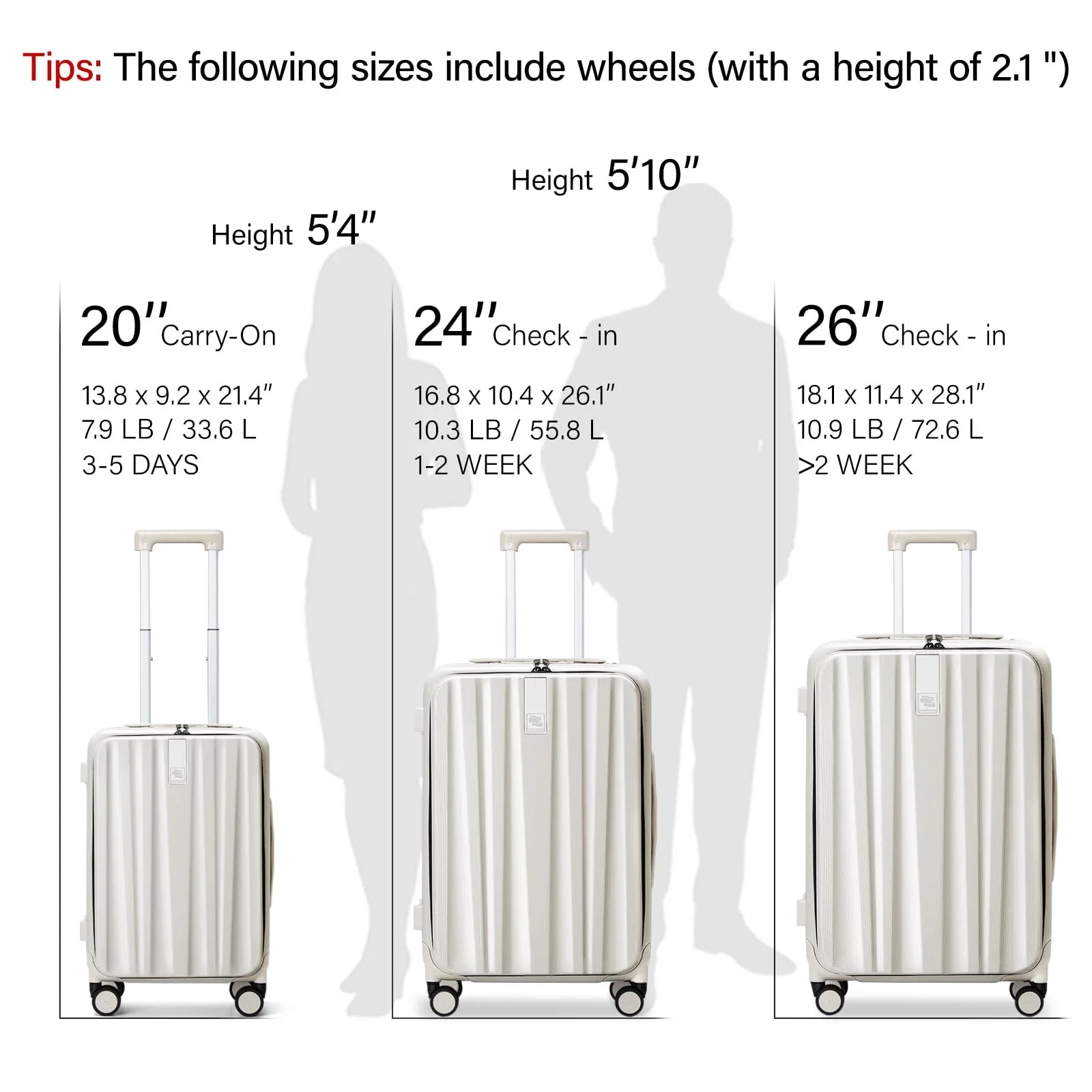 Hanke 20"Carry On Luggage with Wheels, Ivory White