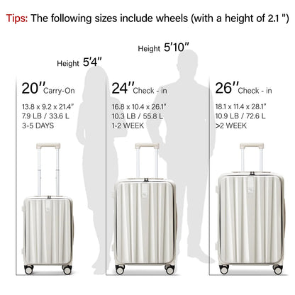 Hanke 20"Carry On Luggage with Wheels, Ivory White