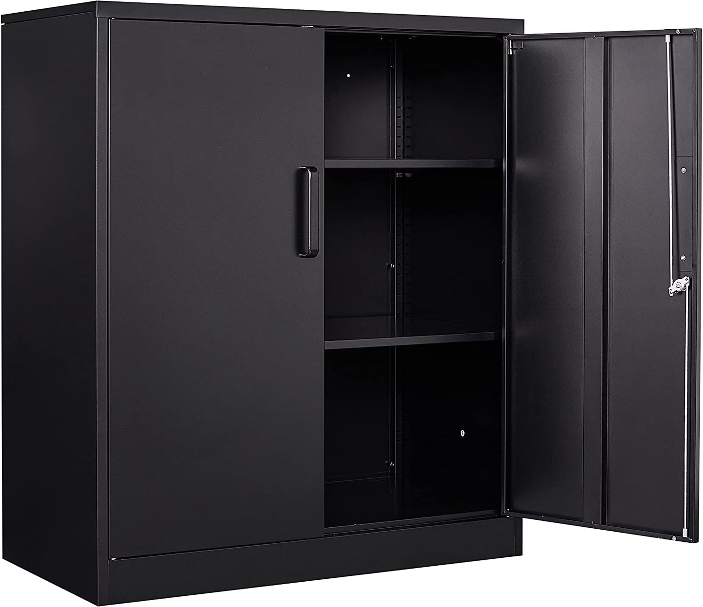 Metal Garage Storage Cabinet with 2 Doors and 2 Adjustable Shelves - 35.5" Steel Lockable File Locking Counter Cabinet for Home Office,Gym,SchoolBlack