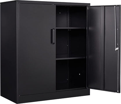 Metal Garage Storage Cabinet with 2 Doors and 2 Adjustable Shelves - 35.5" Steel Lockable File Locking Counter Cabinet for Home Office,Gym,SchoolBlack