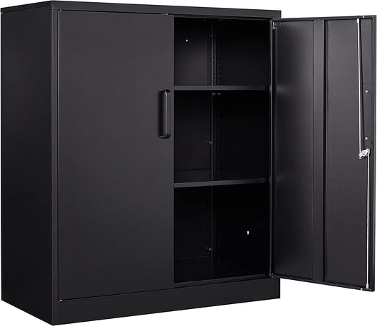 Metal Garage Storage Cabinet with 2 Doors and 2 Adjustable Shelves - 35.5" Steel Lockable File Locking Counter Cabinet for Home Office,Gym,SchoolBlack