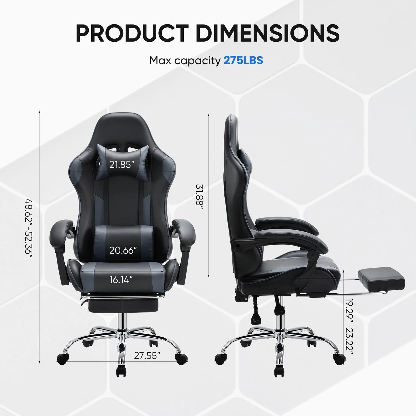 MCQ Ergonomic Swivel Gaming Chair with Headrest Lumbar Support for Home Office, Black and Grey