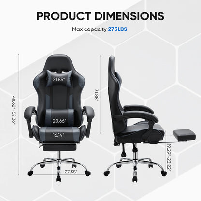 MCQ Ergonomic Swivel Gaming Chair with Headrest Lumbar Support for Home Office, Black and Grey