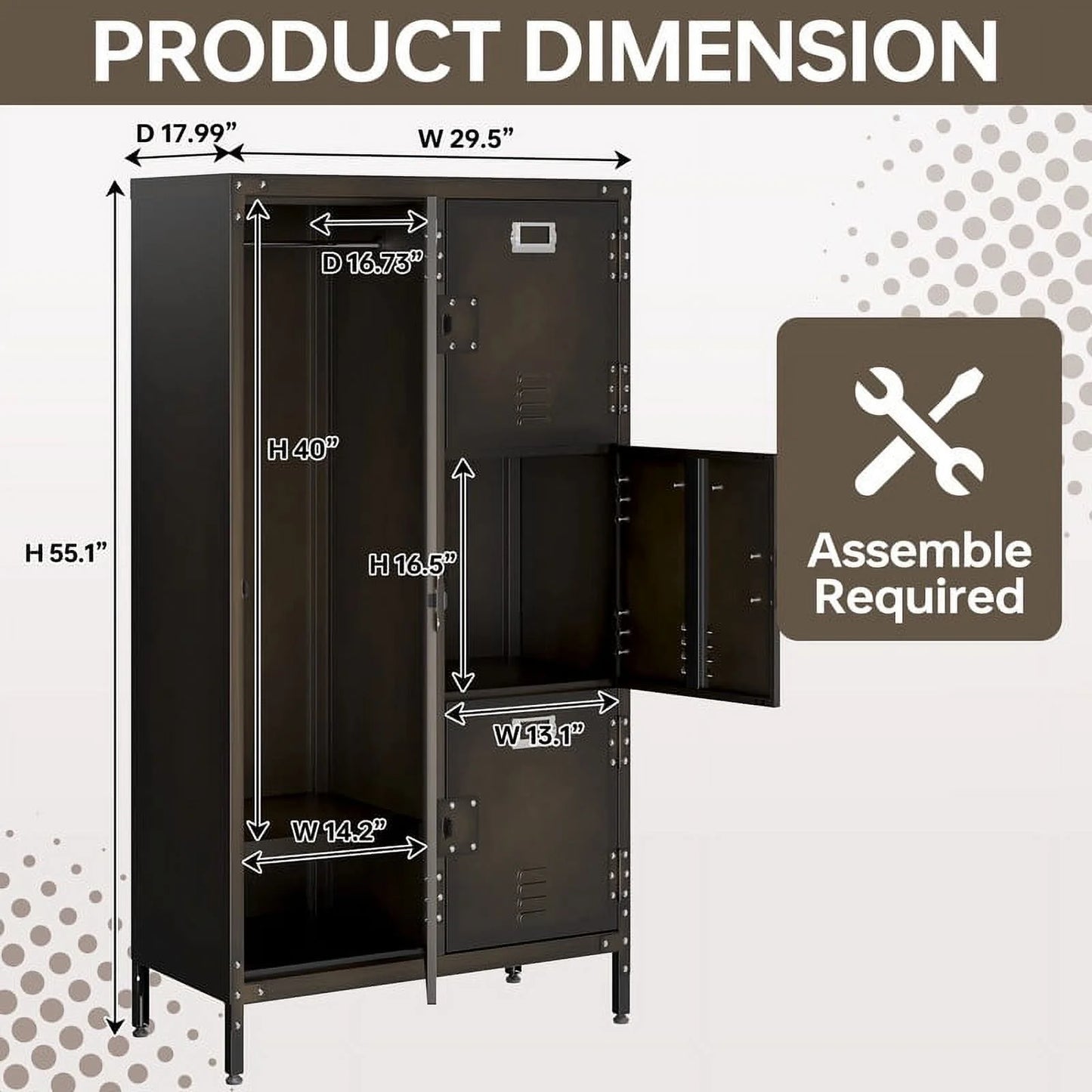 MIIIKO Metal Storage Locker, Industrial Storage Cabinet with Doors and Shelves, Stylish and Sturdy 6 Compartment with Lockable Doors, for Home Office, Club and Bar