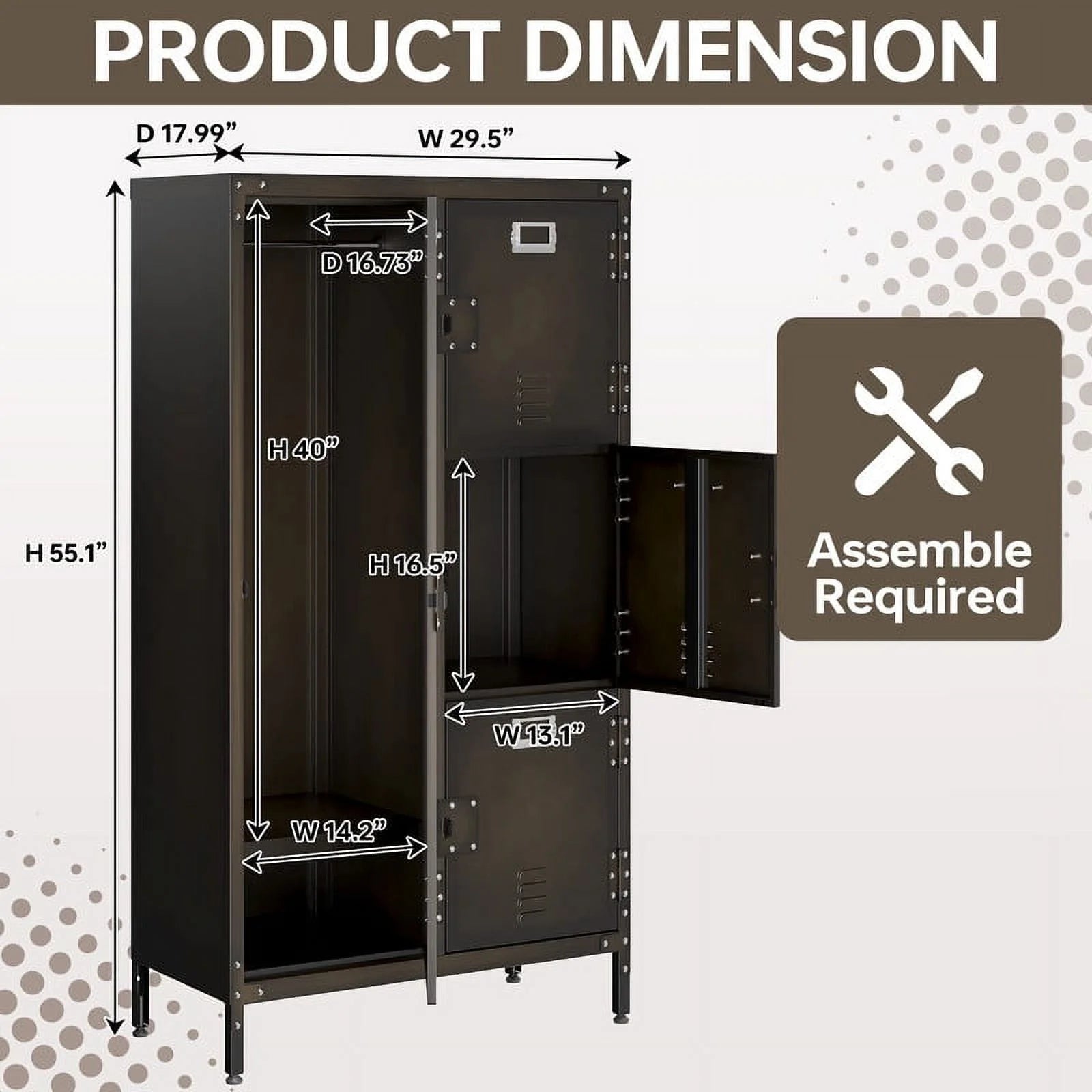 MIIIKO Metal Storage Locker, Industrial Storage Cabinet with Doors and Shelves, Stylish and Sturdy 6 Compartment with Lockable Doors, for Home Office, Club and Bar