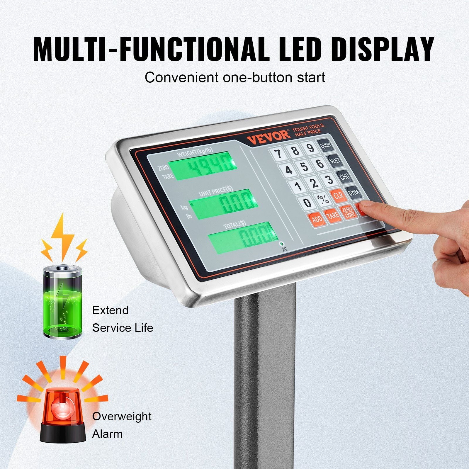 Digital Platform Scale - 660 lbs Capacity, 0.1 lbs Precision, Stainless Steel Display with LB/KG, Tare & Price Calculation, Heavy-Duty Shipping Scale for Boxes, Luggage, FCC Certified