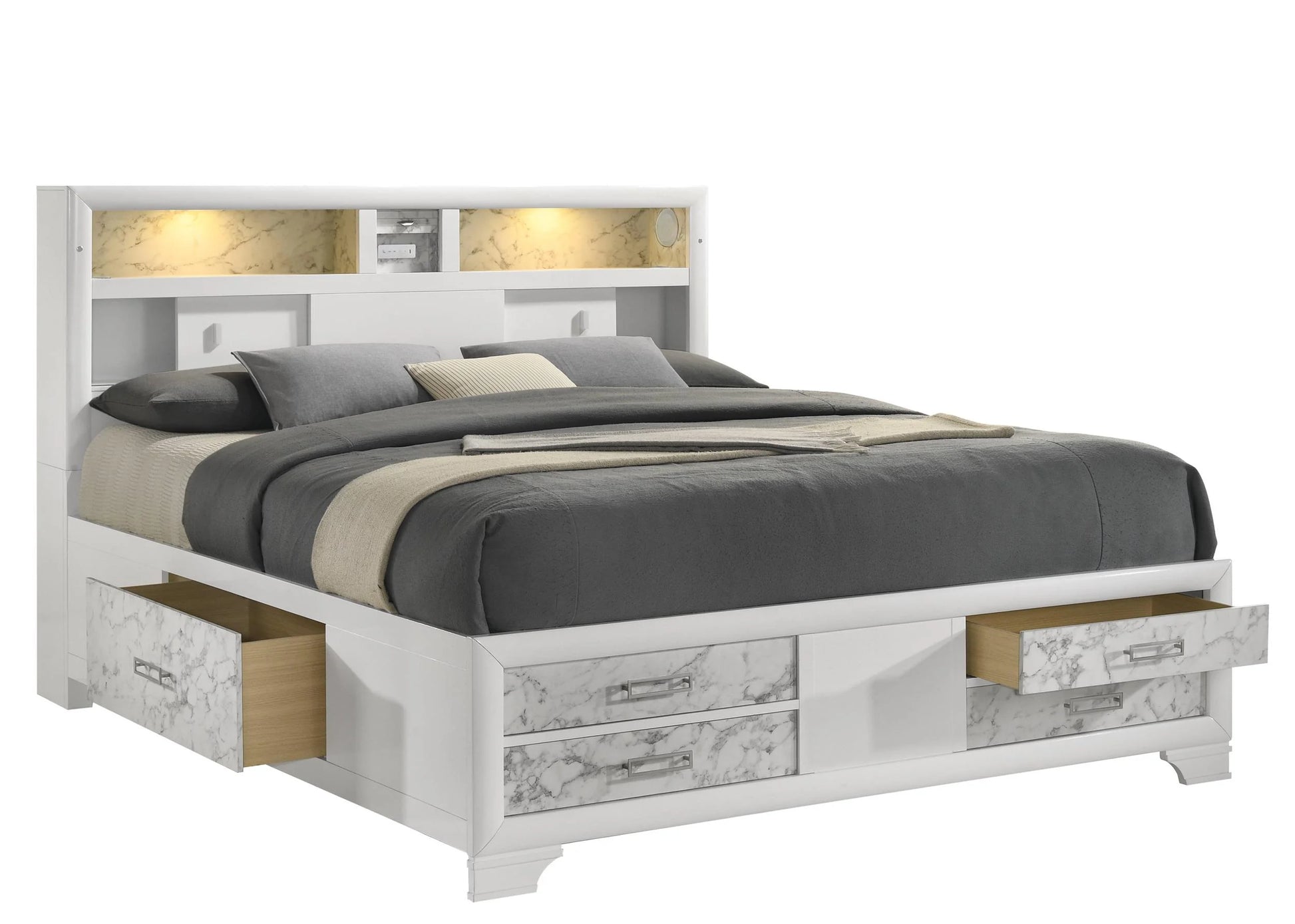 Soul Full 4PC Set including Manufactured Wood & Marble Accents in White