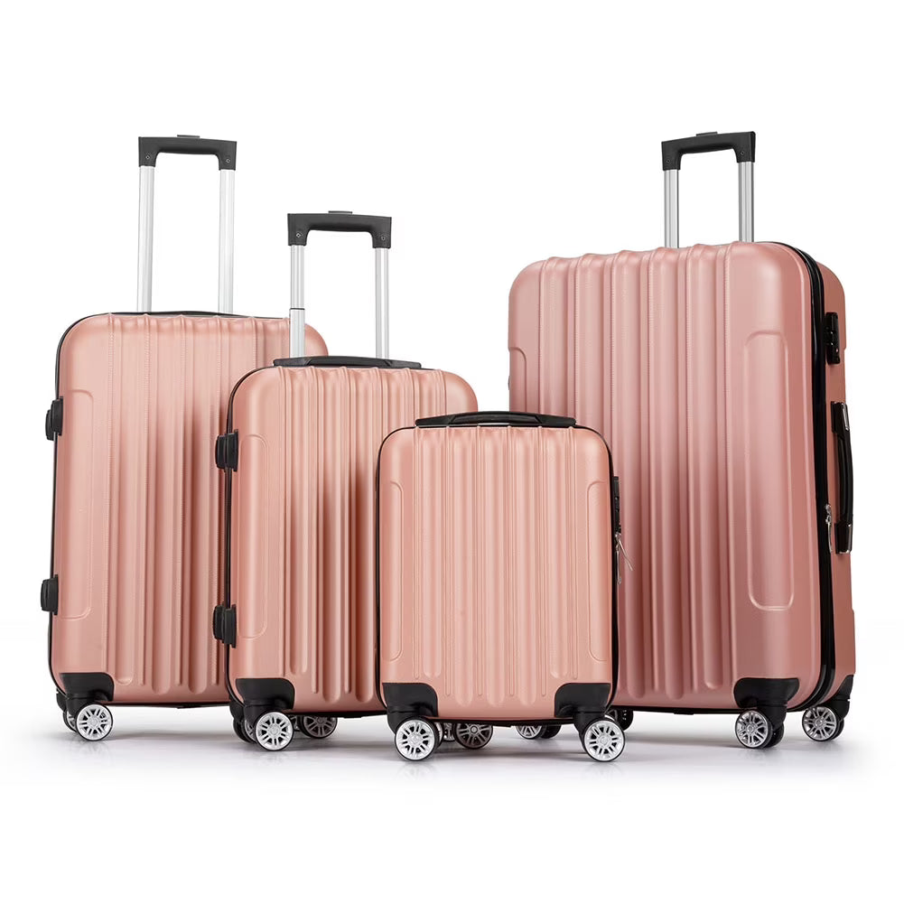 Yardi Yard 4-Piece Fashional Luggages, Luggage with Universal Wheel and Aluminium Alloy Tie Rod Handle, 4-in-1 Vertical Pattern Luggage Set for Outdoor Travel, Black
