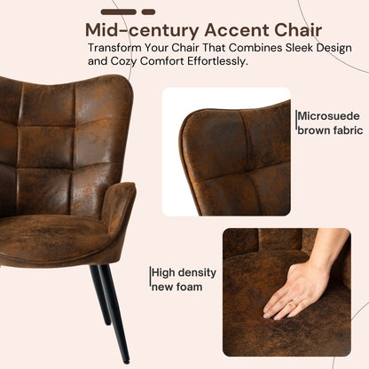 Living Room Desk Chair Leisure Chair - Nursery Desk chairs with Tufted Upholstery Wing Mid Back Metal Legs, Brown Suede Black Metal